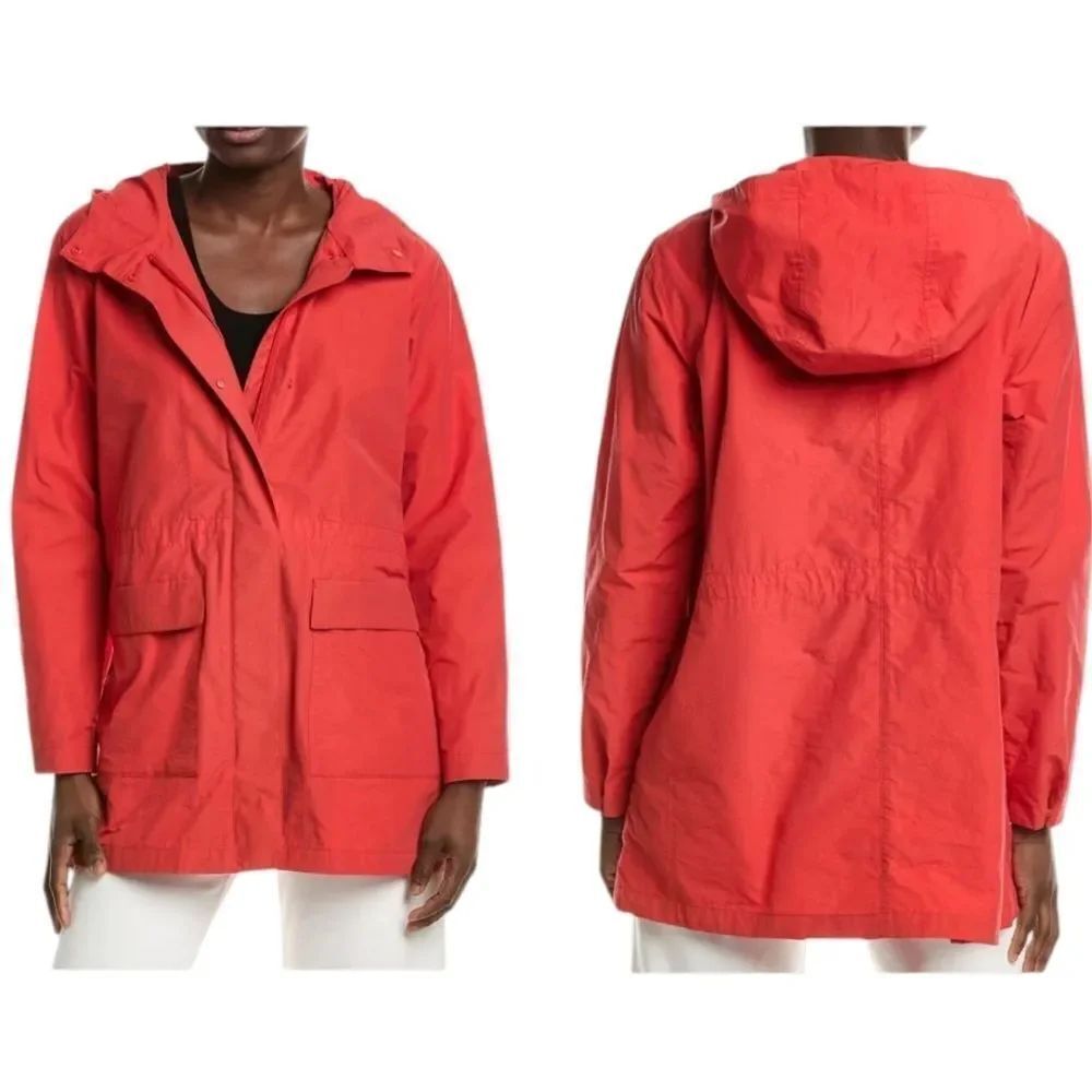 NWT Eileen Fisher Hooded Anorak Jacket Flame Red Size M